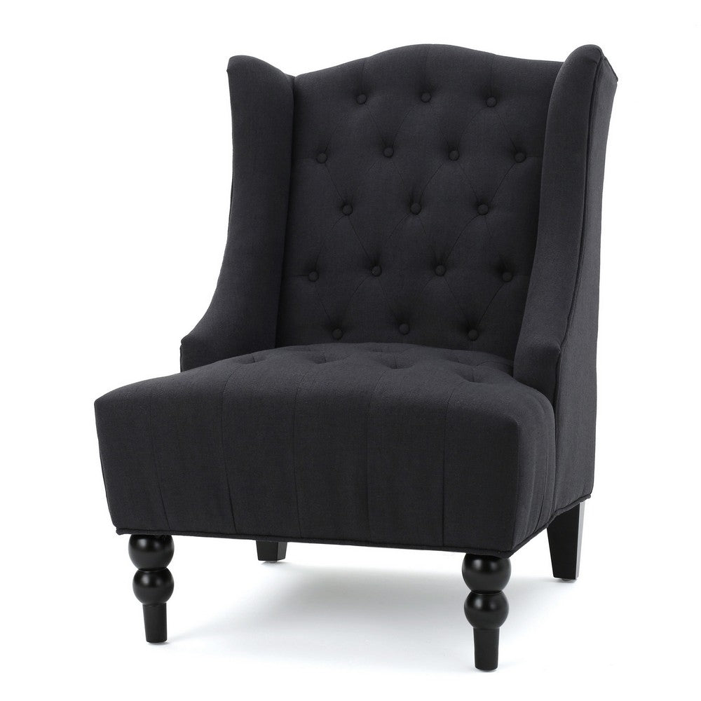 Tesy Accent Club Chair, Wingback Design, Button Tufted Gray Fabric - BM327005
