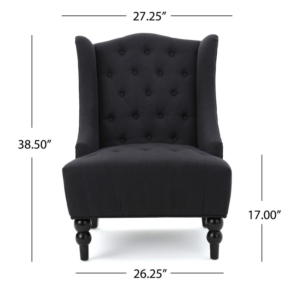 Tesy Accent Club Chair, Wingback Design, Button Tufted Gray Fabric - BM327005