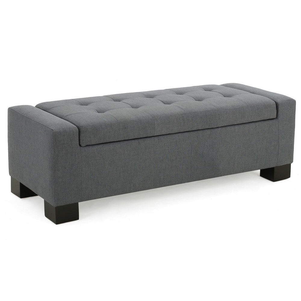 Liani Ottoman Bench, Button Tufted Gray, 50 Inch, Lift Top Storage - BM327006