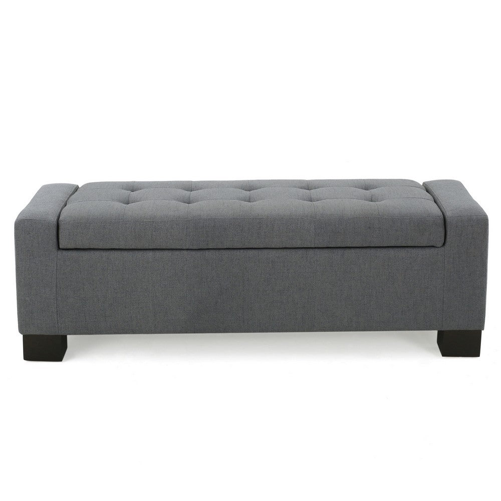 Liani Ottoman Bench, Button Tufted Gray, 50 Inch, Lift Top Storage - BM327006