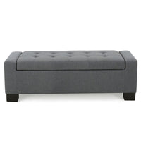 Liani Ottoman Bench, Button Tufted Gray, 50 Inch, Lift Top Storage - BM327006