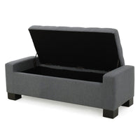 Liani Ottoman Bench, Button Tufted Gray, 50 Inch, Lift Top Storage - BM327006