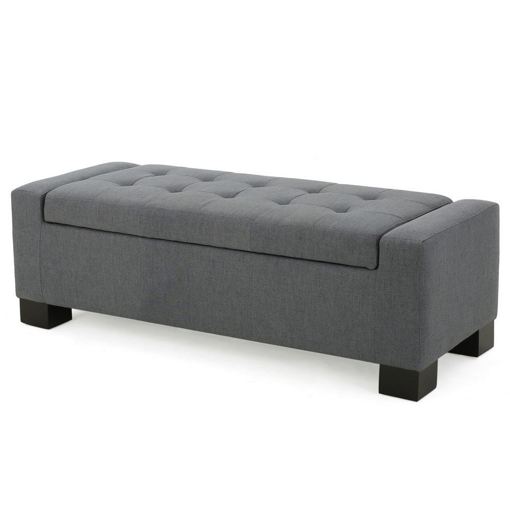 Liani Ottoman Bench, Button Tufted Gray, 50 Inch, Lift Top Storage - BM327006