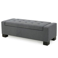 Liani Ottoman Bench, Button Tufted Gray, 50 Inch, Lift Top Storage - BM327006