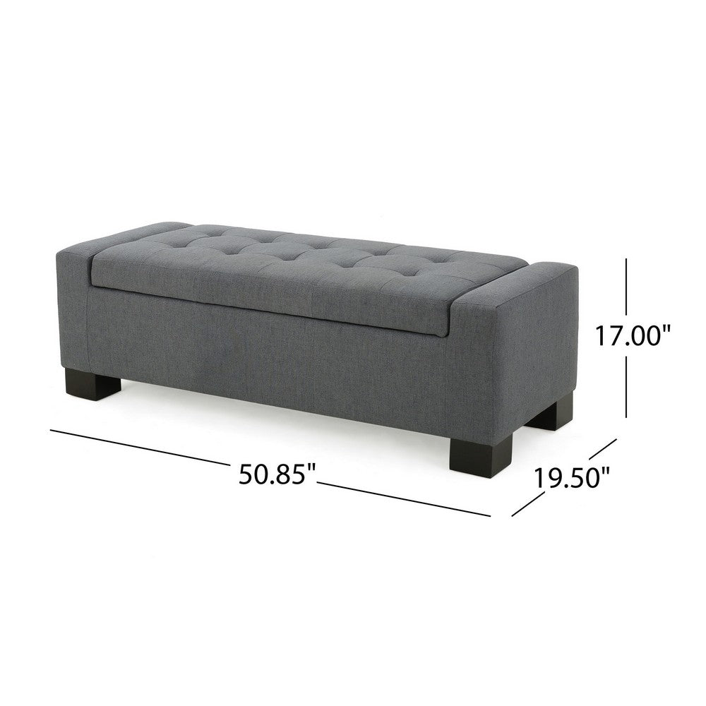Liani Ottoman Bench, Button Tufted Gray, 50 Inch, Lift Top Storage - BM327006