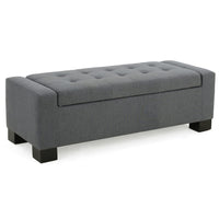 Liani Ottoman Bench, Button Tufted Gray, 50 Inch, Lift Top Storage - BM327006