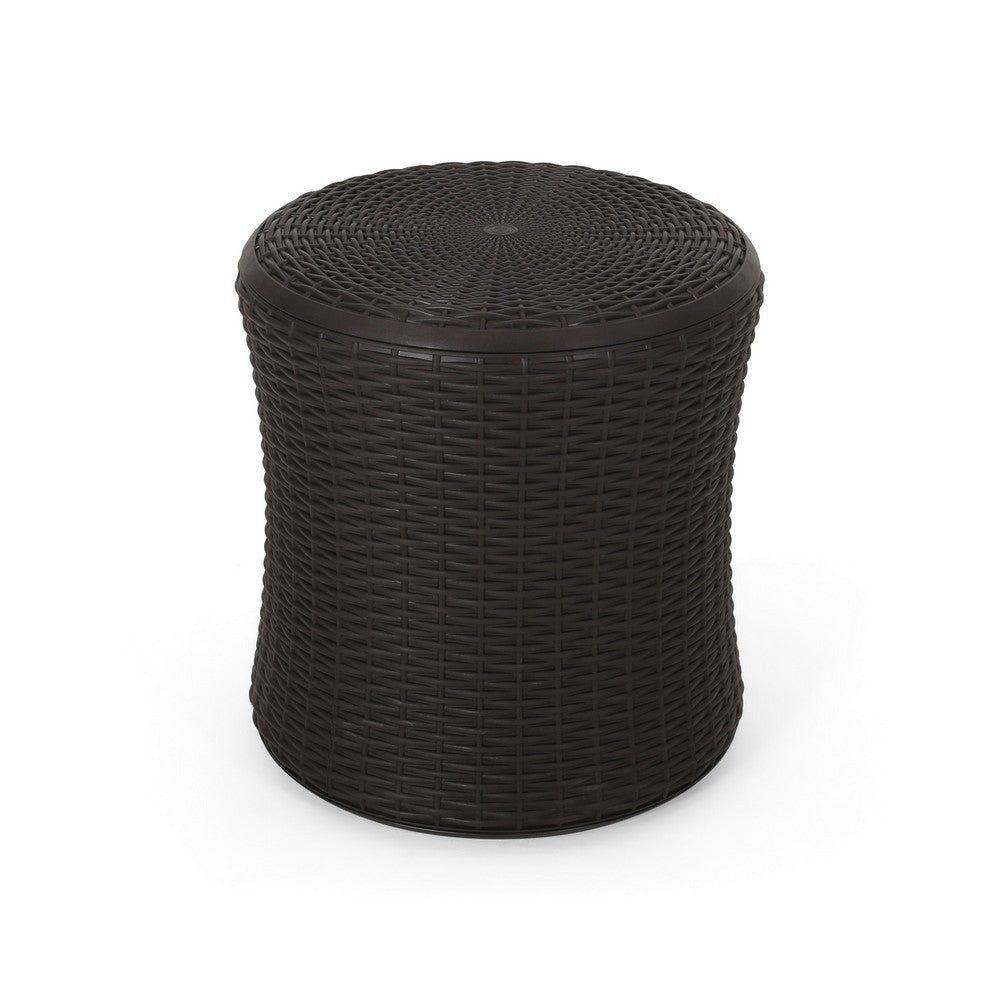 Lifo Outdoor Table, Hidden Storage, 19 Inch, Brown Woven Polypropylene - BM327007