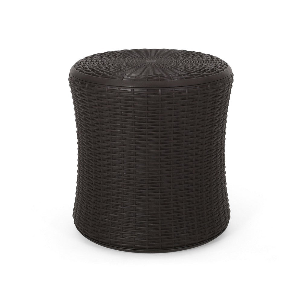 Lifo Outdoor Table, Hidden Storage, 19 Inch, Brown Woven Polypropylene - BM327007