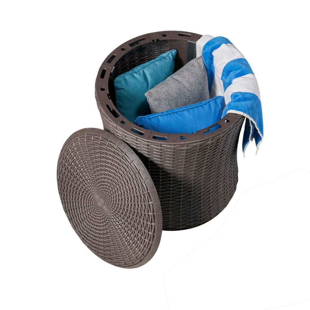 Lifo Outdoor Table, Hidden Storage, 19 Inch, Brown Woven Polypropylene - BM327007