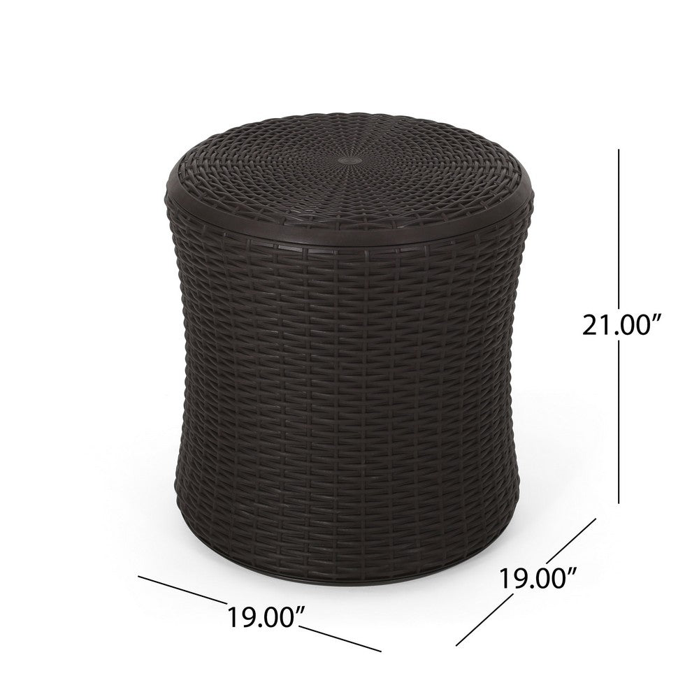 Lifo Outdoor Table, Hidden Storage, 19 Inch, Brown Woven Polypropylene - BM327007