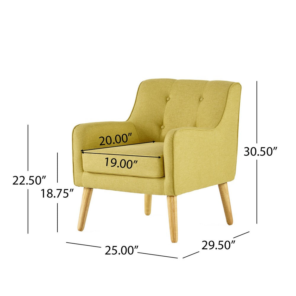 Tilo Accent Armchair, Modern Yellow Fabric, Splayed Birch Wood Legs - BM327008