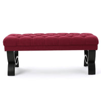 Riam Ottoman Bench, 41 Inch, Button Tufted, Rounded Wood Legs, Red - BM327009