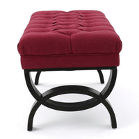 Riam Ottoman Bench, 41 Inch, Button Tufted, Rounded Wood Legs, Red - BM327009