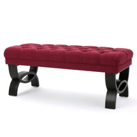Riam Ottoman Bench, 41 Inch, Button Tufted, Rounded Wood Legs, Red - BM327009