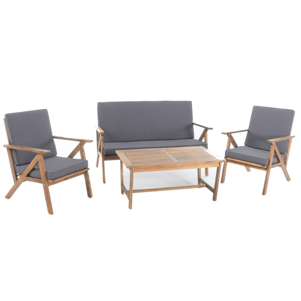 Namm 4pc Outdoor Table, Chairs, Loveseat Set, Brown Acacia Wood, Gray - BM327010