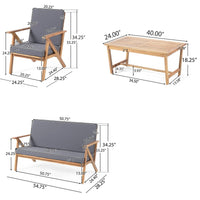 Namm 4pc Outdoor Table, Chairs, Loveseat Set, Brown Acacia Wood, Gray - BM327010
