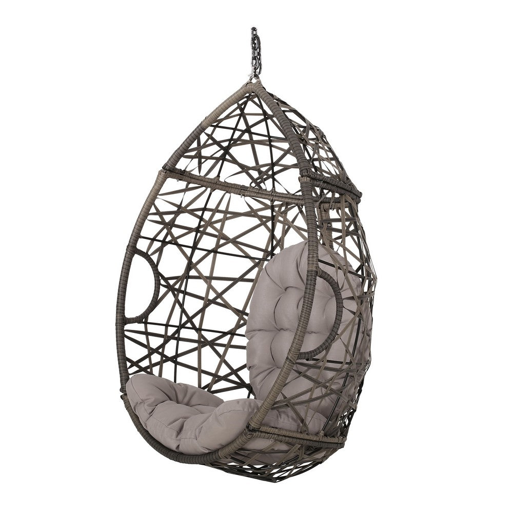 Tubo Outdoor Hanging Basket Chair, Egg Shape, Gray Rattan Woven - BM327011