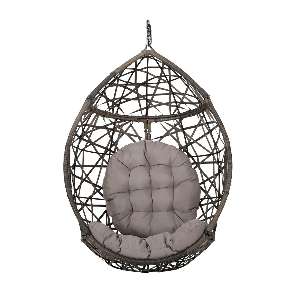 Tubo Outdoor Hanging Basket Chair, Egg Shape, Gray Rattan Woven - BM327011