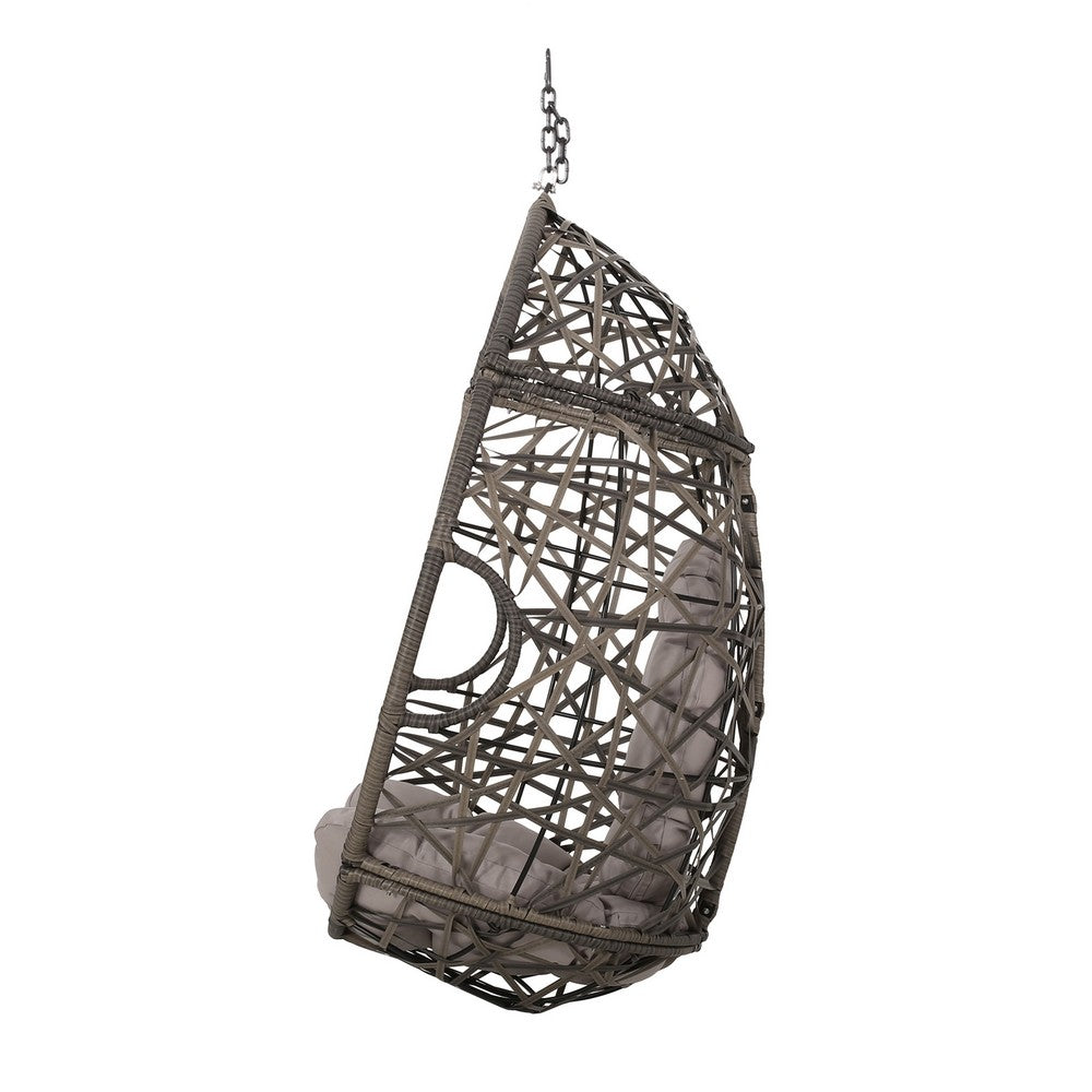 Tubo Outdoor Hanging Basket Chair, Egg Shape, Gray Rattan Woven - BM327011