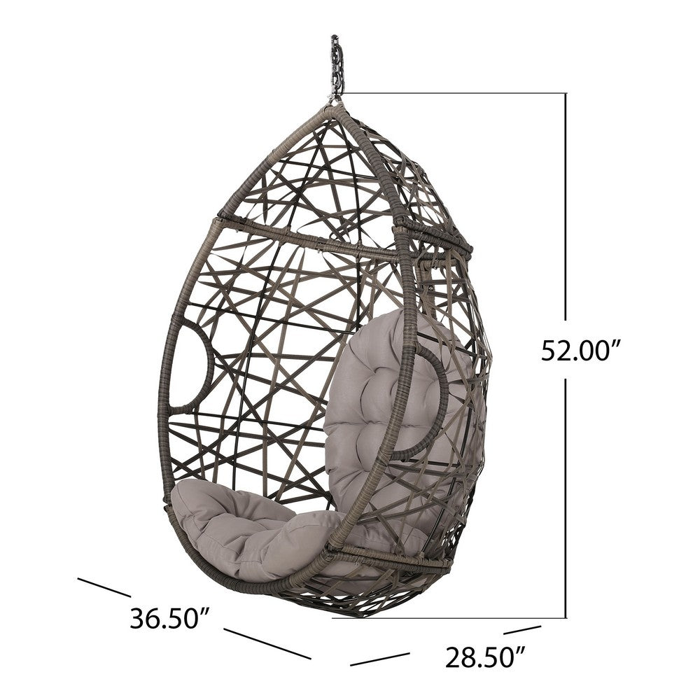 Tubo Outdoor Hanging Basket Chair, Egg Shape, Gray Rattan Woven - BM327011