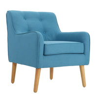 Tilo Accent Lounge Armchair, Blue Fabric, Splayed Birch Wood Legs - BM327012
