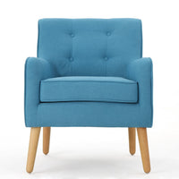 Tilo Accent Lounge Armchair, Blue Fabric, Splayed Birch Wood Legs - BM327012