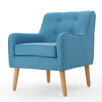 Tilo Accent Lounge Armchair, Blue Fabric, Splayed Birch Wood Legs - BM327012
