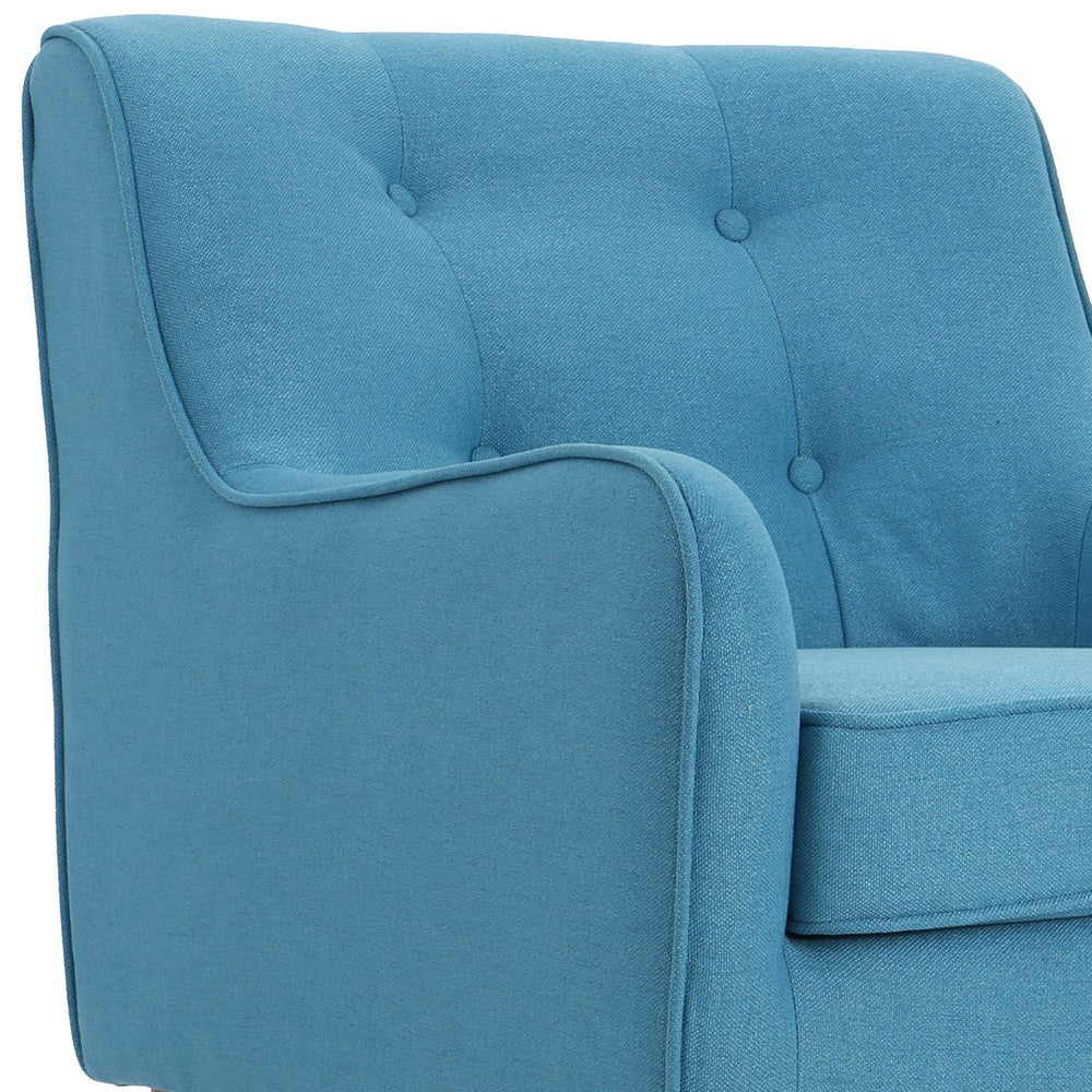 Tilo Accent Lounge Armchair, Blue Fabric, Splayed Birch Wood Legs - BM327012