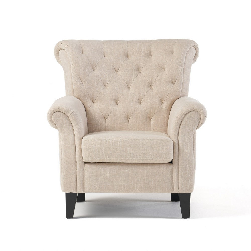 Koni Accent Armchair, Button Diamond Tufted, Rolled Arms, Beige Fabric - BM327013