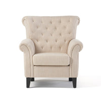 Koni Accent Armchair, Button Diamond Tufted, Rolled Arms, Beige Fabric - BM327013