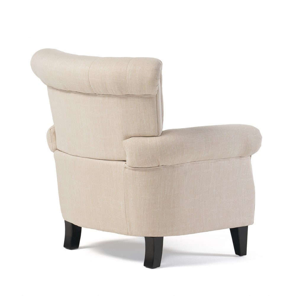 Koni Accent Armchair, Button Diamond Tufted, Rolled Arms, Beige Fabric - BM327013