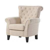 Koni Accent Armchair, Button Diamond Tufted, Rolled Arms, Beige Fabric - BM327013