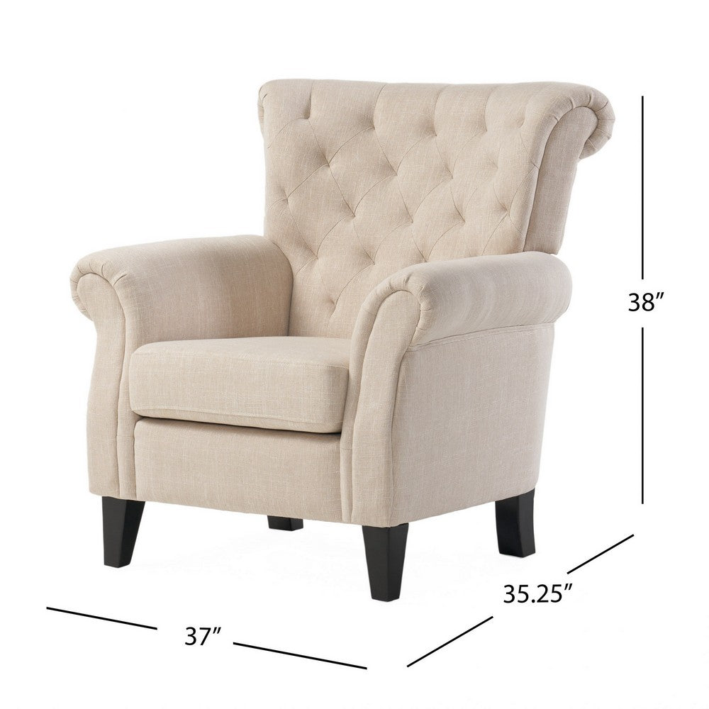Koni Accent Armchair, Button Diamond Tufted, Rolled Arms, Beige Fabric - BM327013