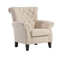 Koni Accent Armchair, Button Diamond Tufted, Rolled Arms, Beige Fabric - BM327013