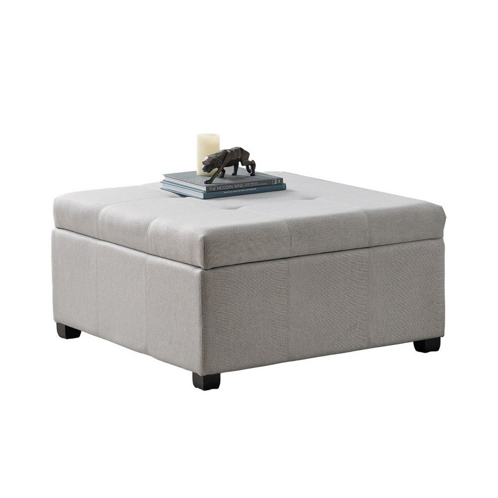 Jyan Square Ottoman, Hidden Storage, 35 Inch, Gray Fabric, Birch Wood - BM327014