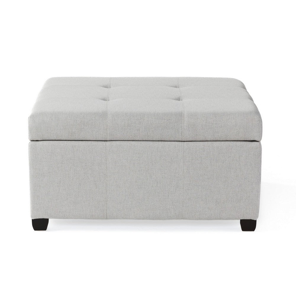 Jyan Square Ottoman, Hidden Storage, 35 Inch, Gray Fabric, Birch Wood - BM327014