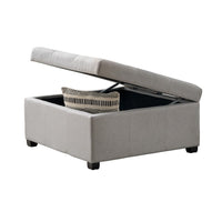 Jyan Square Ottoman, Hidden Storage, 35 Inch, Gray Fabric, Birch Wood - BM327014
