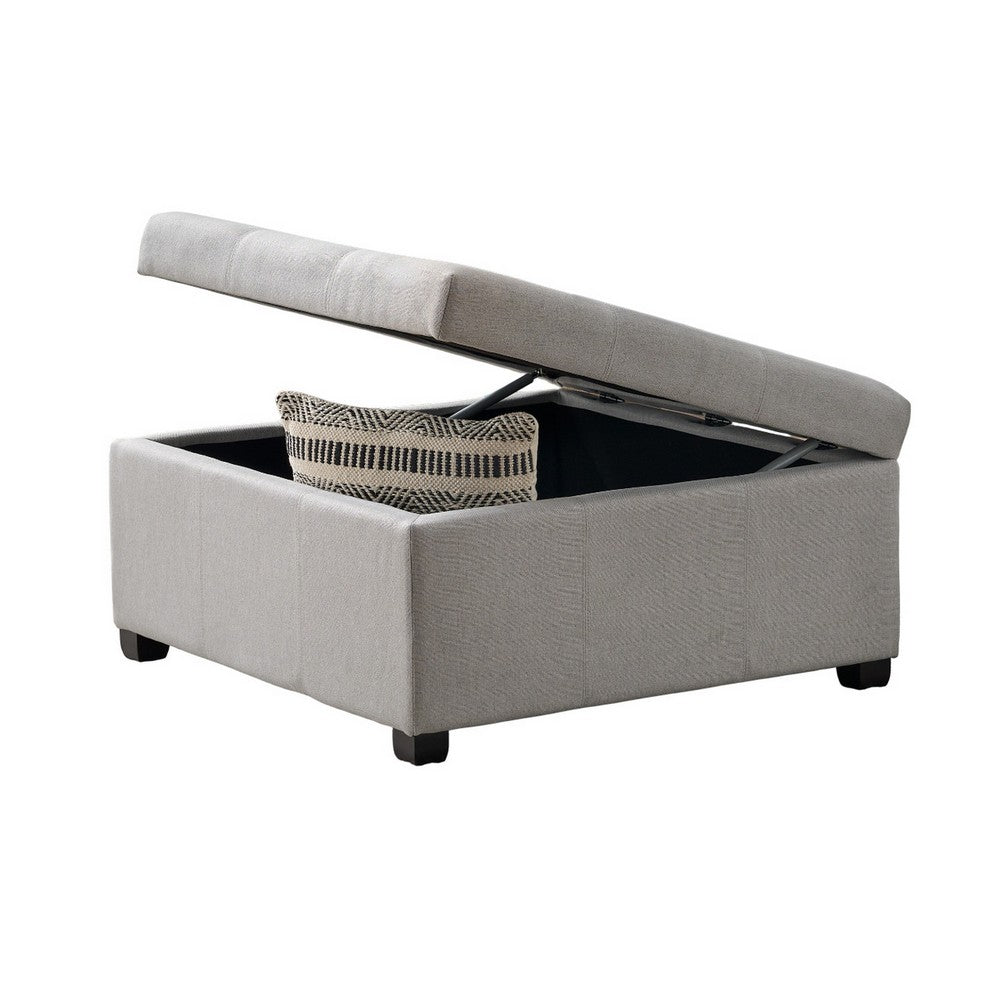 Jyan Square Ottoman, Hidden Storage, 35 Inch, Gray Fabric, Birch Wood - BM327014