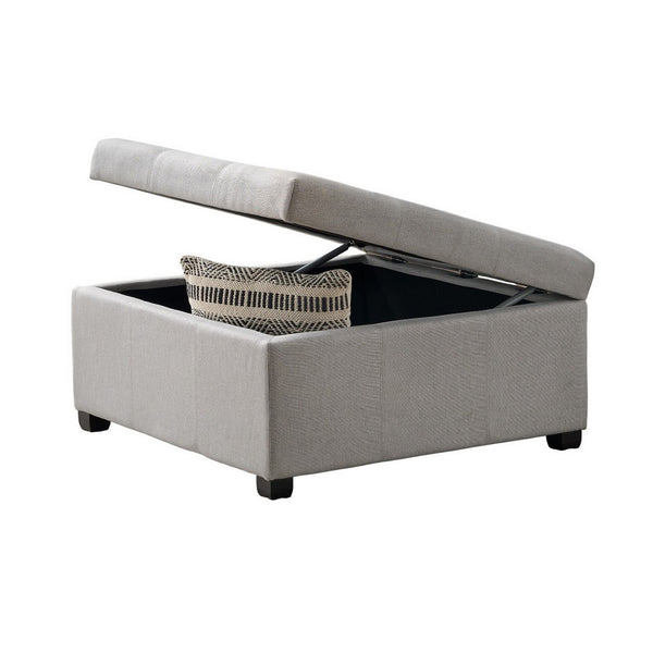 Jyan Square Ottoman, Hidden Storage, 35 Inch, Gray Fabric, Birch Wood - BM327014