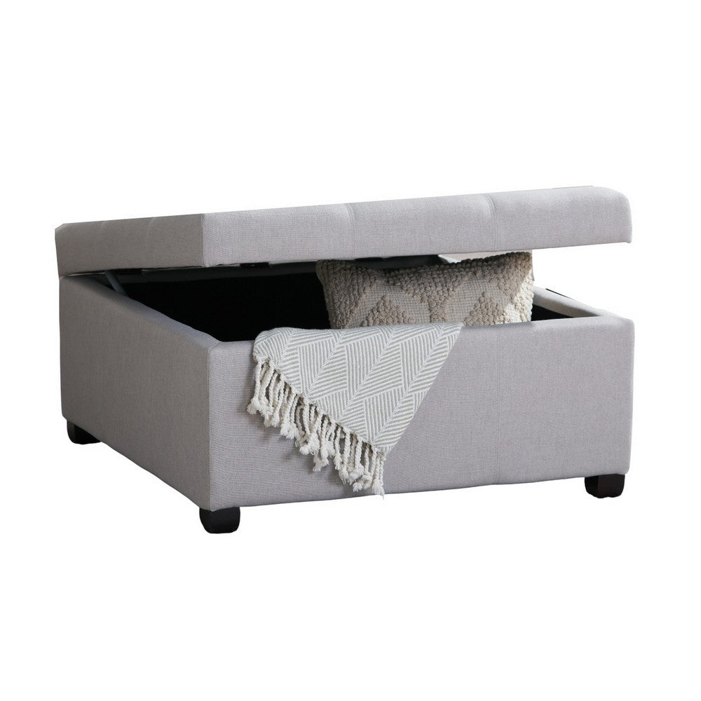 Jyan Square Ottoman, Hidden Storage, 35 Inch, Gray Fabric, Birch Wood - BM327014