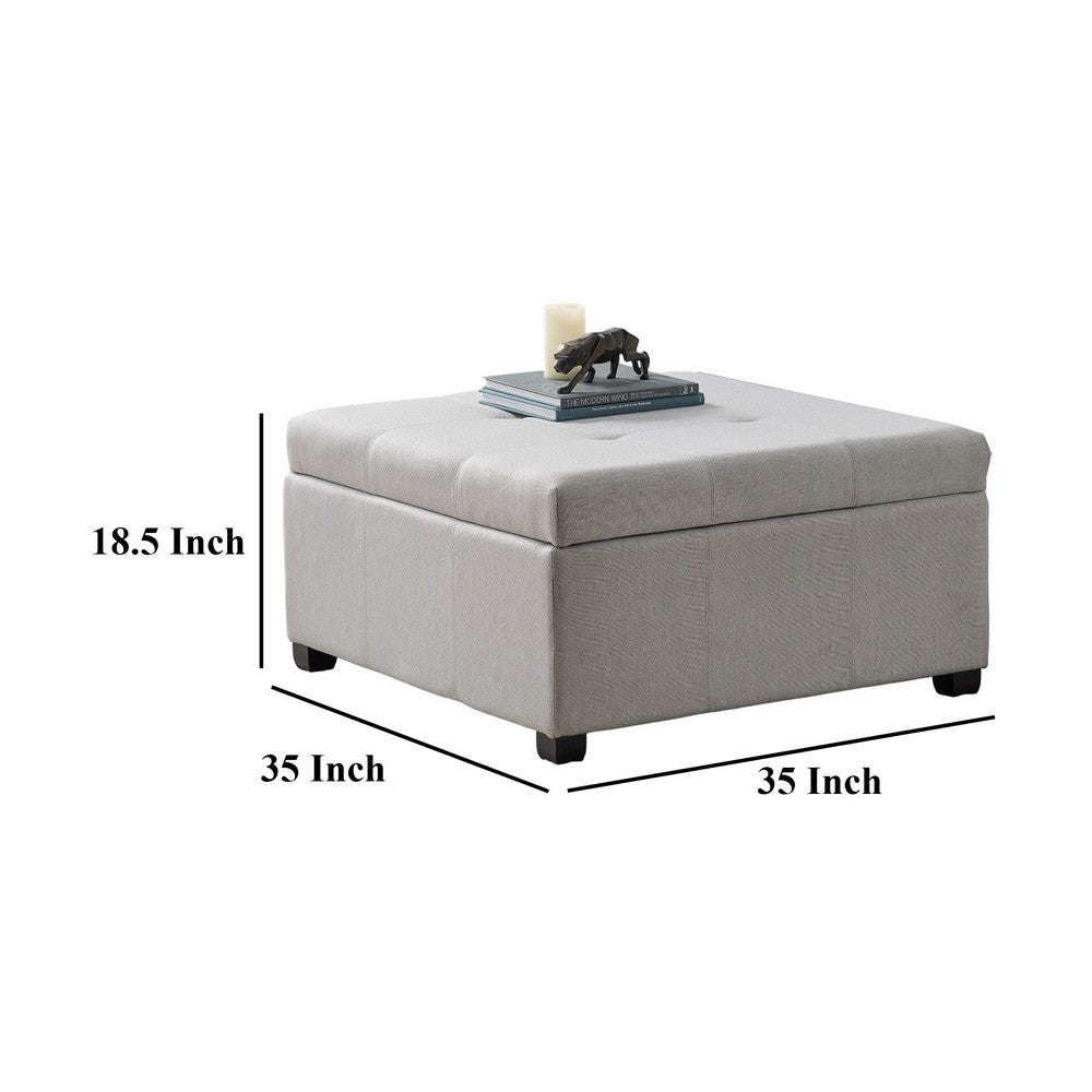Jyan Square Ottoman, Hidden Storage, 35 Inch, Gray Fabric, Birch Wood - BM327014