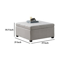 Jyan Square Ottoman, Hidden Storage, 35 Inch, Gray Fabric, Birch Wood - BM327014