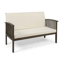 Gerry Outdoor Loveseat, Slat Panel Design, 53 Inch, Ivory Cushions - BM327015
