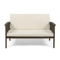 Gerry Outdoor Loveseat, Slat Panel Design, 53 Inch, Ivory Cushions - BM327015