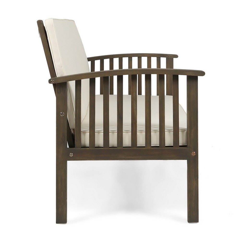 Gerry Outdoor Loveseat, Slat Panel Design, 53 Inch, Ivory Cushions - BM327015