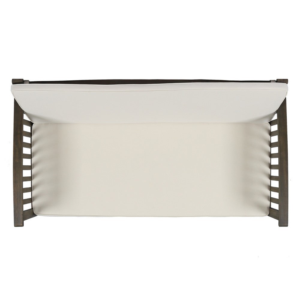 Gerry Outdoor Loveseat, Slat Panel Design, 53 Inch, Ivory Cushions - BM327015