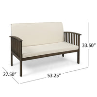 Gerry Outdoor Loveseat, Slat Panel Design, 53 Inch, Ivory Cushions - BM327015