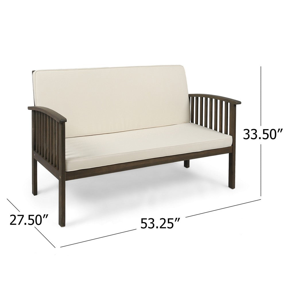Gerry Outdoor Loveseat, Slat Panel Design, 53 Inch, Ivory Cushions - BM327015