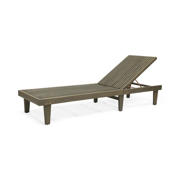 Pina Outdoor Chaise Lounger, 79 Inch, Dark Gray Slatted Acacia Wood - BM327016