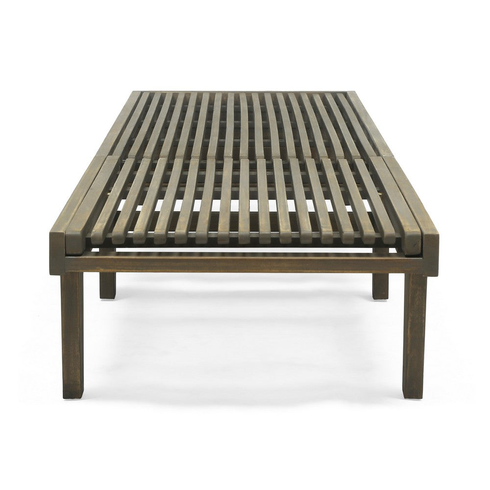 Pina Outdoor Chaise Lounger, 79 Inch, Dark Gray Slatted Acacia Wood - BM327016